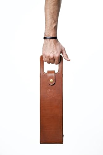 Premium Collection Single Bottle Wine Tote, Black | Genuine Leather, Elegant & Durable, Secure Locking Strap, Sophisticated Gift for Wine Enthusiasts - color: Black