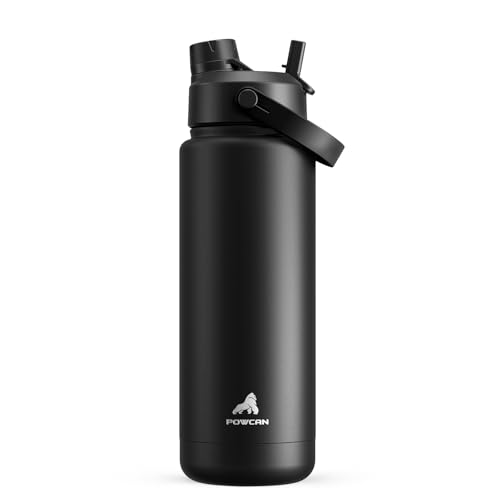 POWCAN 32 oz Insulated Water Bottle with 2-in-1 Straw and Spout Lid, Keep Cold 24H, Leak-Proof, BPA-Free, Double Wall Stainless Steel Water Bottle for Sports, Gym, Travel, and School (Dark Knight) - color: Dark Knight, size: 32 Ounces