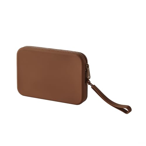 Large Silicone Multifunctional Essential Bag Portable Travel Makeup Bag for Women Men Cards Cash Zipper Pouch (Brown) - color: Brown