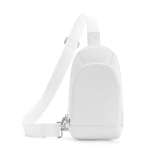 befen Genuine Leather Sling Bag for Women Anti Theft Crossbody Chest Bags Leather Fanny Packs for Travel with RFID Card Slots - color: White