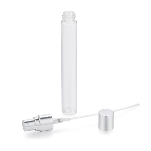 20Pcs 10ml Empty Clear Glass Mist Spray Bottle Refillable Mini Perfume Atomizer Travel Sample Bottle with Silver Aluminized Nozzle Makeup Container for Perfume (10ml Silver Caps) - color: 10ml Silver Caps