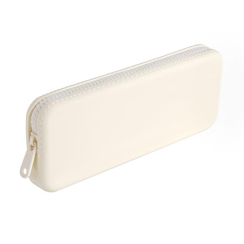 JOVAKIT Rectangle Portable Silicone Cosmetic Bag for Women, Travel Waterproof Makeup Bag Gifts for Women Girls, Zipper Closure Makeup Brush Toiletry Case Travel Storage Organizer Pouch (White) - color: White