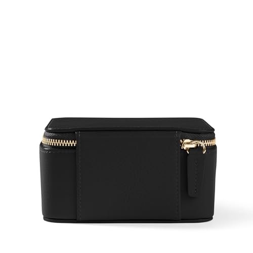 Leatherology Black Onyx Medium Jewelry Organizer – Full-Grain Leather Travel Case with Structured Design, Ring & Earring Storage, Zippered Suede Pouches - color: Black Onyx