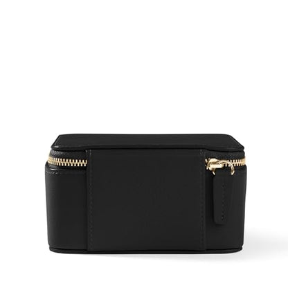 Leatherology Black Onyx Medium Jewelry Organizer – Full-Grain Leather Travel Case with Structured Design, Ring & Earring Storage, Zippered Suede Pouches - color: Black Onyx