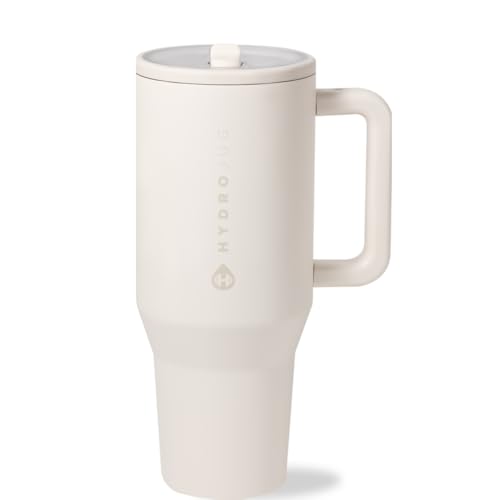 HydroJug Traveler - 32 oz Water Bottle with Handle & Flip Straw - Fits in Cup Holder, Leak Resistant Tumbler-Reusable Insulated Stainless Steel & Rubber Base - Gifts for Women & Men, Cream - color: Cream, size: 32oz