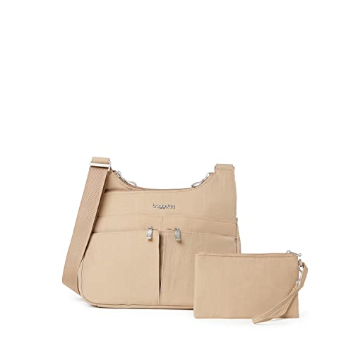 Baggallini Crossbody Travel Bag 11x8.5 Lightweight Water-resistant Nylon Handbag - color: Beach