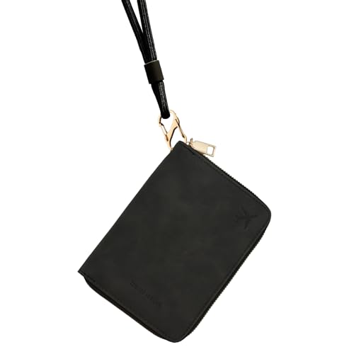 RFID Passport Holder for Travel, Passport Cover Wallet with Detachable Neck Strap & Wrist Lanyard, Passport Case for Women Men (Black) - color: Black
