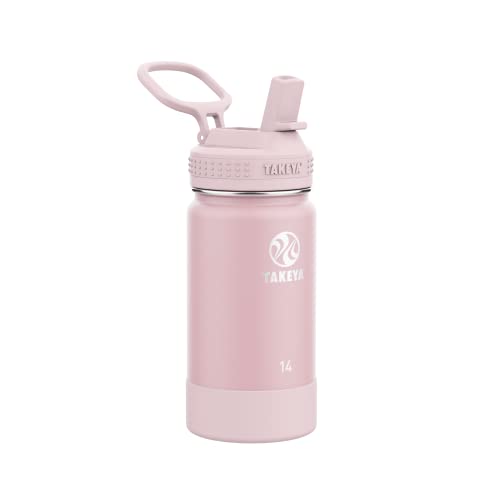 Takeya Actives Kids Water Bottle 14 oz Stainless Steel Double Wall Insulation BPA-Free Leakproof Straw Lid Easy Carry Handle Reusable Ideal for Boys and Girls, School, Sports - Blush - color: Blush, size: 14 Ounces