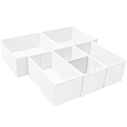 Criusia 6 Pack Clothes Drawer Organizer, Fabric Foldable Closet Dresser Drawer Organizer for Clothing, Bra Sock Underwear Drawer Organizer for Nursery Dorm Bedroom Organization (6 Bins, White) - color: White, size: 6 Pack