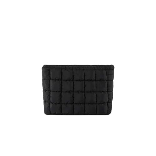 Puffy Quilted Makeup Bag for Women, Cosmetic Bag, Travel Toiletry Organizer Pouch Clutch (black) - color: black