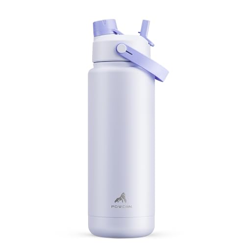 POWCAN 32 oz Insulated Water Bottle with 2-in-1 Straw and Spout Lid, Keep Cold 24H, Leak-Proof, BPA-Free, Double Wall Stainless Steel Water Bottle for Sports, Gym, Travel, and School (Lupine) - color: Lupine, size: 32 Ounces