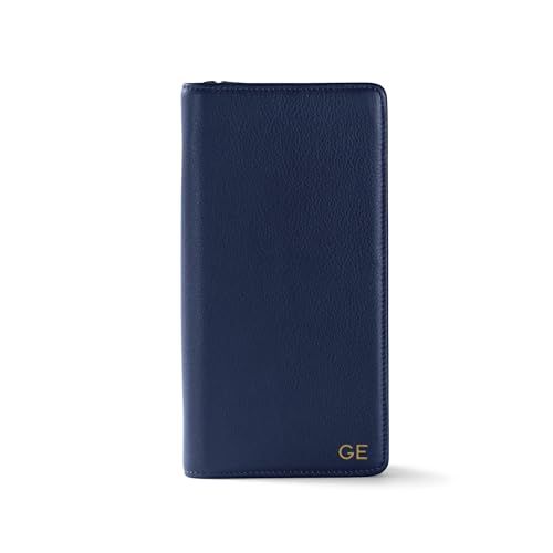 Leatherology Navy Blue Full Grain Leather Zip Around Travel Wallet – RFID Passport Organizer for Cards, Cash & Travel Documents - color: Navy Blue