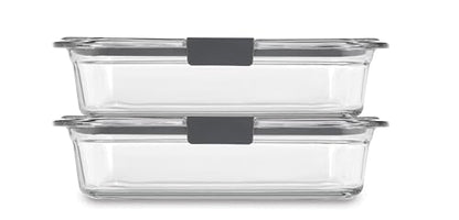 Rubbermaid Brilliance Glass Food Storage Containers, 8 Cup, Set of 2, BPA-Free, Leak-Proof, Clear - size: 8 cups (4-Piece)