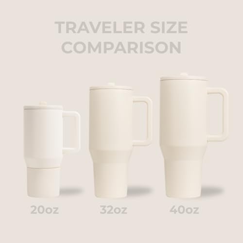 HydroJug Traveler - 32 oz Water Bottle with Handle & Flip Straw - Fits in Cup Holder, Leak Resistant Tumbler-Reusable Insulated Stainless Steel & Rubber Base - Gifts for Women & Men, Cream - color: Cream, size: 32oz