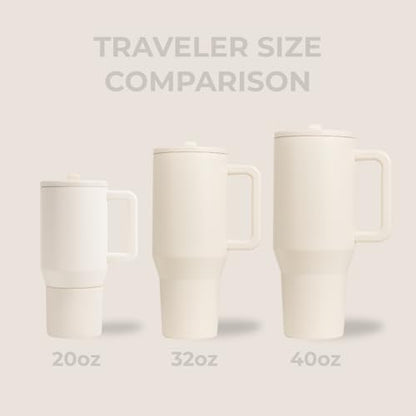 HydroJug Traveler - 32 oz Water Bottle with Handle & Flip Straw - Fits in Cup Holder, Leak Resistant Tumbler-Reusable Insulated Stainless Steel & Rubber Base - Gifts for Women & Men, Cream - color: Cream, size: 32oz
