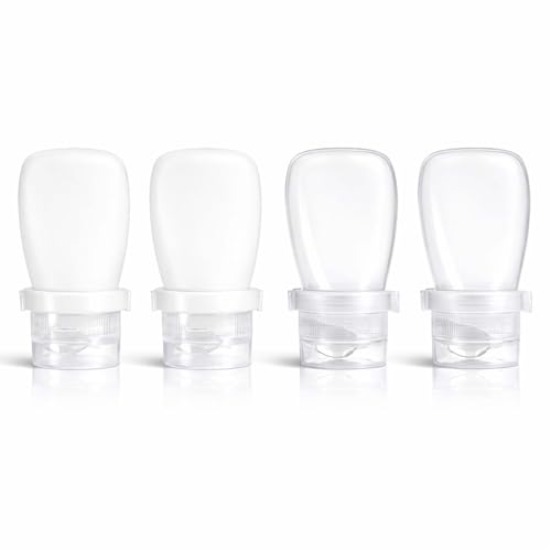 2 oz Silicone Travel Bottles, Leakproof Squeeze Bottle Mini Travel Size Container for Toiletries Lotion Shampoo and Conditioner Liquid Salad Dressing to go Condiment, TSA Approved, 4 Pack - color: Clear, White, size: 2 oz