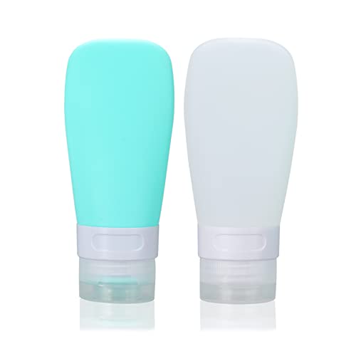 2 Pcs Silicone Travel Bottles,2oz Leak Proof Refillable Squeeze Containers with Transparent Carry Bag,Small Empty Travel Size Bottles for Shampoo,Conditioner,Lotion,Toiletries - color: 2oz Green White