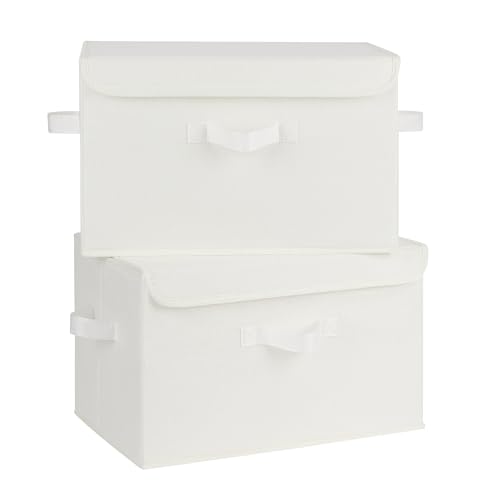 GRANNY SAYS Storage Bins with Lids, Fabric Storage Boxes, Closet Organizers and Storage, Storage Baskets for Shelves, Toy Box, Ivory White, 2-Pack - color: Ivory White, size: Large-2 Pack