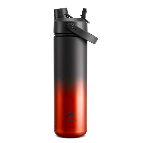 POWCAN 26 oz Insulated Water Bottle with 2-in-1 Straw and Spout Lid, Keep Cold 24H, Leak-Proof, Fits in Car Cup Holder, Stainless Steel Water Bottle for Sports, Travel, Gym, Gift, and School (Ace) - color: Ace, size: 26 Ounces