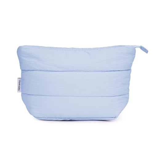 Narwey Travel Makeup Bag for Women Girl, Puffer Makeup Up Organizer Bag Cosmetic Bag, Puffy Cute Makeup Pouch Purse, Travel Toiletry Bag (Blue) - color: Blue