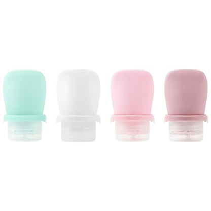 4 Pack 1oz Silicone Travel Bottles Leak Proof Squeeze Bottles For Toiletries Shampoo Conditioner Lotion Salad Dressing Travel Size Containers - color: Light pink, dark pink, green, white