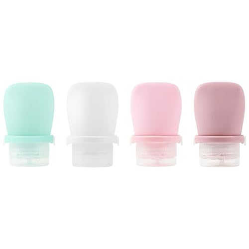 4 Pack 1oz Silicone Travel Bottles Leak Proof Squeeze Bottles For Toiletries Shampoo Conditioner Lotion Salad Dressing Travel Size Containers - color: Light pink, dark pink, green, white