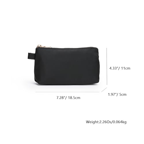 Mini Nylon Travel Toiletry Bag for Women, Water-Resistant Small Makeup Bag Organizer with 2 Dividers, Lightweight Cosmetic Pouch for Purse and Gym (Nylon/Black) - color: Nylon/Black