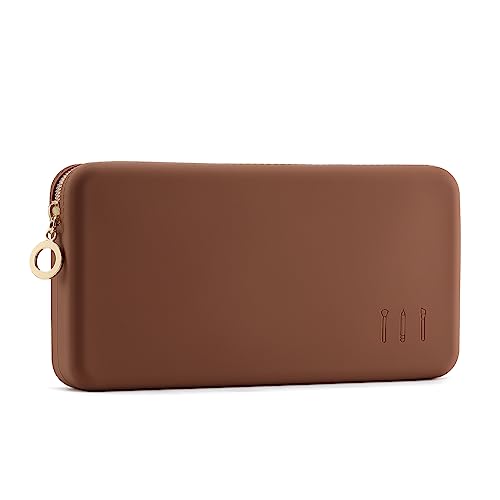 FVION Zipper Makeup Brushes Bag For Travel, Large Silicone Makeup Brush Holder, Make Up Brushes Pouch Case for Makeup Tools - Brown - color: Brown