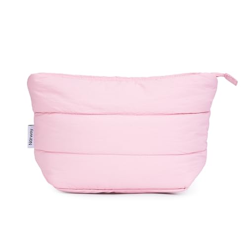 Narwey Travel Makeup Bag for Women Girl, Puffer Makeup Up Organizer Bag Cosmetic Bag, Puffy Cute Makeup Pouch Purse, Travel Toiletry Bag (Pink) - color: Pink