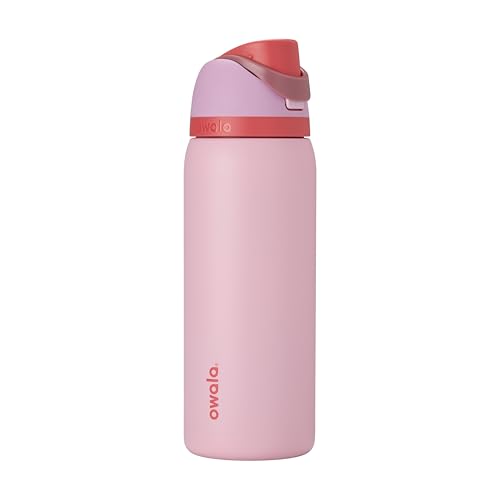 Owala FreeSip Insulated Stainless Steel Water Bottle with Straw for Sports and Travel, BPA-Free Sports Water Bottle, 32 oz, Pink, Angel Food Cake - color: Angel Food Cake, size: 32 Ounces