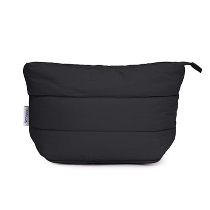 Narwey Black Travel Makeup Bag Women Girl, Cute Makeup Cosmetic Pouch, Puffer Makeup up Organizer Bag, Travel Toiletry Bag (Black) - color: Black