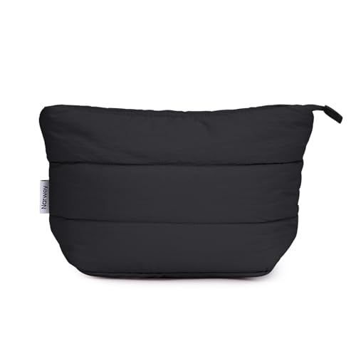 Narwey Black Travel Makeup Bag Women Girl, Cute Makeup Cosmetic Pouch, Puffer Makeup up Organizer Bag, Travel Toiletry Bag (Black) - color: Black