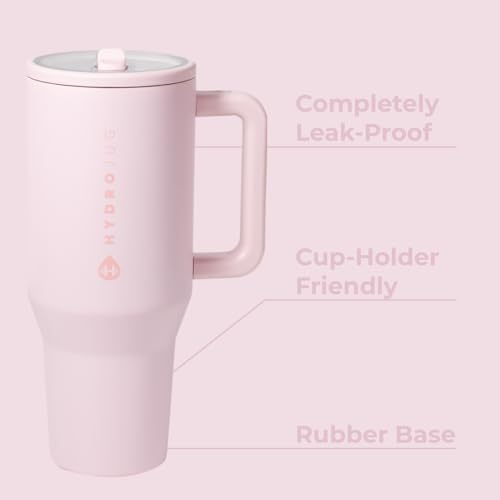 HydroJug Traveler - 32 oz Water Bottle with Handle & Flip Straw - Fits in Cup Holder, Leak Resistant Tumbler-Reusable Insulated Stainless Steel & Rubber Base - Gifts for Women & Men, Pink Sand - color: Pink Sand, size: 32oz