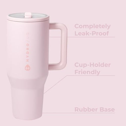 HydroJug Traveler - 32 oz Water Bottle with Handle & Flip Straw - Fits in Cup Holder, Leak Resistant Tumbler-Reusable Insulated Stainless Steel & Rubber Base - Gifts for Women & Men, Pink Sand - color: Pink Sand, size: 32oz