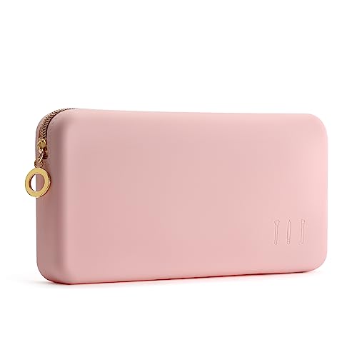 FVION Zipper Makeup Brushes Bag For Travel, Large Silicone Makeup Brush Holder, Make Up Brushes Pouch Case for Makeup Tools - Pink - color: Pink
