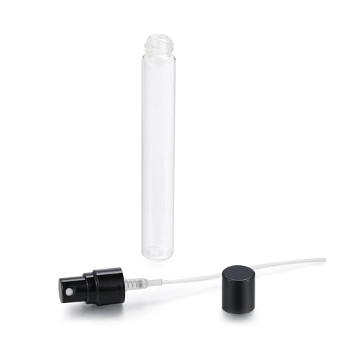 20Pcs 10ml Empty Clear Glass Mist Spray Bottle Refillable Mini Perfume Atomizer Travel Sample Bottle with Black Aluminized Nozzle Makeup Container for Perfume (10ml Black Caps) - color: 10ml Black Caps