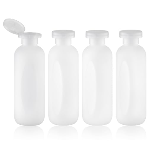 Empty Shampoo Bottles 6.7oz - Large Size Refillable Plastic Liquids Toiletry Containers - Empty Leak Proof Lotion Toiletries Dispenser - Clear Flip Cap Top Body Wash and Cosmetic Set 4 Pack - color: Clear