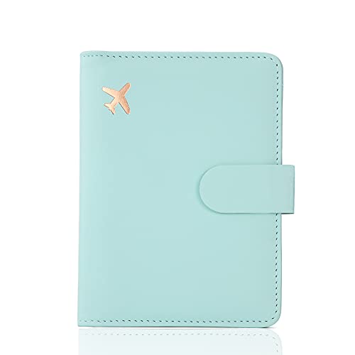 Melsbrinna Premium Leather Passport Holder Covers Case, Waterproof Rfid Blocking Travel Wallet Passport Holder with Pen Holder, Cute Passport Book for Women/Men - color: AD-Aqua green