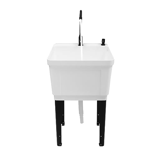 Laundry Sink, Freestanding Plastic Laundry Sink With Soap Dispenser Utility Sink Laundry Tub Indoor and Outdoor Utility Sink with Faucet Hoses Drain Kit for Laundry Room Washing Room Garden Garage - color: 19.68*19*33.07in -White