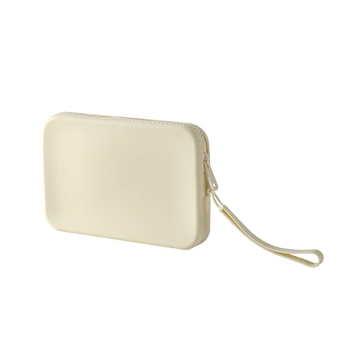 Large Silicone Multifunctional Essential Bag Portable Travel Makeup Bag for Women Men Cards Cash Bag Zipper Pouch (White) - color: White