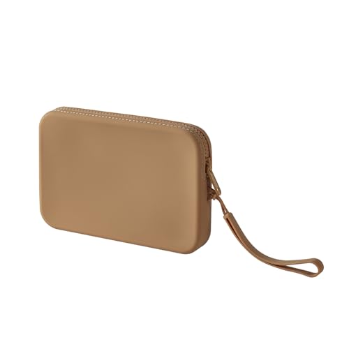 Large Silicone Multifunctional Essential Bag Portable Travel Makeup Bag for Women Men Cards Cash Zipper Pouch (Khaki) - color: Khaki