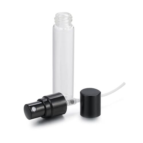 20Pcs 5ml Empty Clear Glass Mist Spray Bottle Refillable Mini Perfume Atomizer Travel Sample Bottle with Black Aluminized Nozzle Makeup Container for Perfume (5ml Black Caps) - color: 5ml Black Caps