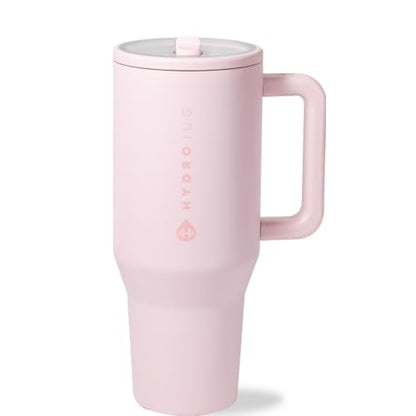 HydroJug Traveler - 32 oz Water Bottle with Handle & Flip Straw - Fits in Cup Holder, Leak Resistant Tumbler-Reusable Insulated Stainless Steel & Rubber Base - Gifts for Women & Men, Pink Sand - color: Pink Sand, size: 32oz