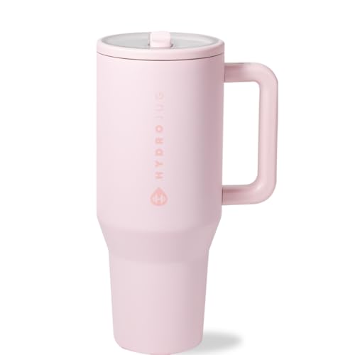 HydroJug Traveler - 32 oz Water Bottle with Handle & Flip Straw - Fits in Cup Holder, Leak Resistant Tumbler-Reusable Insulated Stainless Steel & Rubber Base - Gifts for Women & Men, Pink Sand - color: Pink Sand, size: 32oz