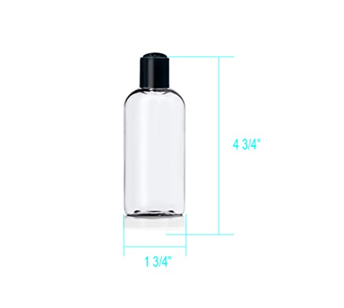 ljdeals 4 oz Clear Plastic Empty Bottles with Black Disc Top Caps, Refillable Cosmetic Containers for Shampoo, Lotions, Cream and more Pack of 6, BPA Free, Made in USA
