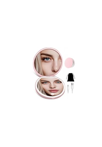 Compact Mirror with Light, Rechargeable 40X Magnifying Mirror with 3 Lighting Modes & Dimmable Brightness, Portable Travel Makeup Mirror; Essentials for Travel, Pocket, Purse Gifts Pink - color: Pink