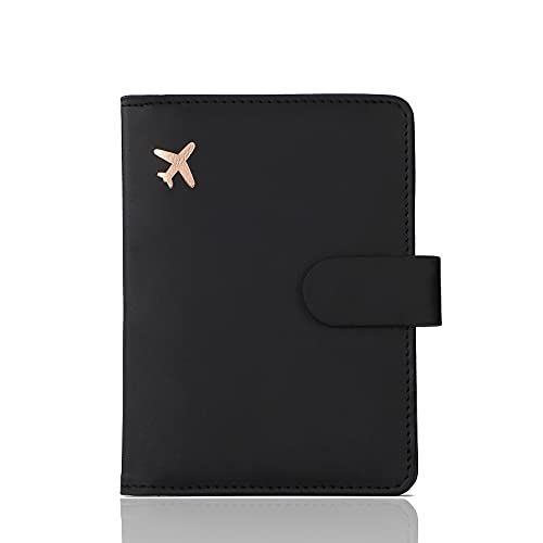 Melsbrinna Premium Leather Passport Holder Covers Case, Waterproof Rfid Blocking Travel Wallet Passport Holder with Pen Holder, Cute Passport Book for Women/Men - color: AH-Black