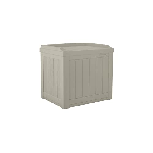 Suncast Outdoor Storage Box - 22 Gallon Light Taupe Resin Outdoor Deck Box with Seat, Weatherproof Patio Storage Bin Container for Keeping Cushions, Tools & Towels for Pool, Yard, & Garden