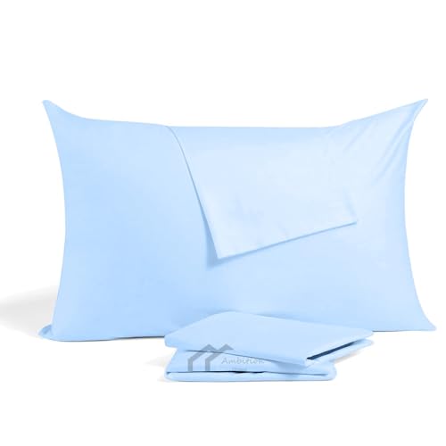 Toddler Travel Pillowcase 13x18 Inch – 100% Egyptian Cotton 500 Thread Count – Small Light Blue Zipper Pillow Case for Kids Nap, Daycare & Airplane – Soft & Breathable – Set of 2 - color: Light Blue, size: Toddler 13x18