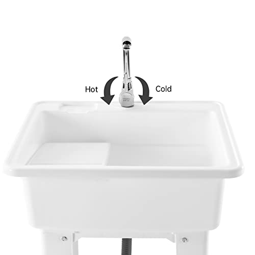 Laundry Sink, Freestanding Plastic Laundry Sink With Washboard Utility Sink Laundry Tub Indoor and Outdoor Utility Sink with Faucet Hoses Drain Kit for Laundry Room Washing Room Garden Garage - color: 25.6*21.65*31.5in -White